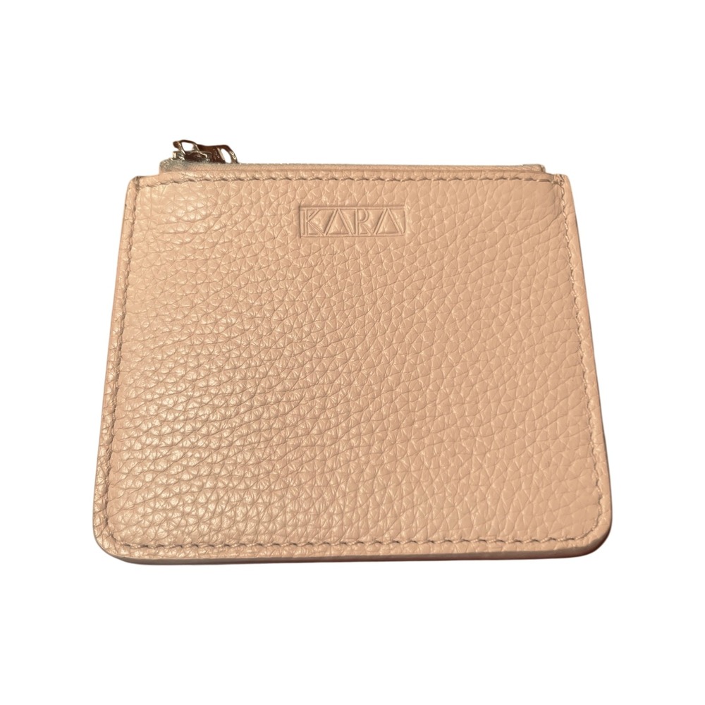 KARA Blush Pink Pebbled Leather Small Zip Pouch Coin Card Case Minimalist Wallet